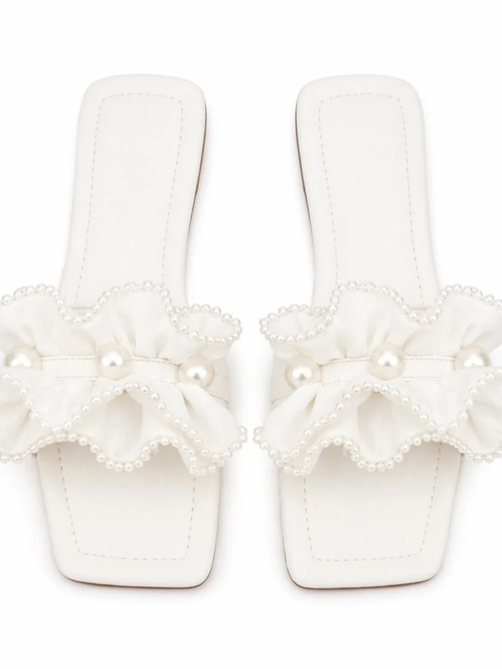 Elegant White Pearl-Embellished Women's Slide Sandals